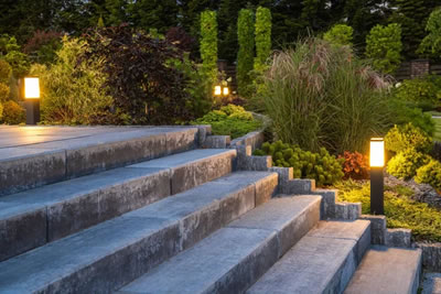 outdoor stairs lighting installed in a New York brownstone